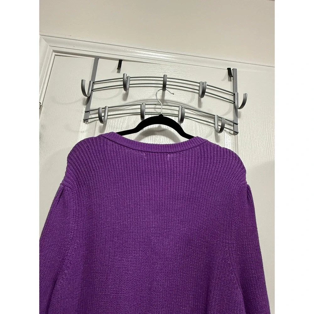 Liz Claiborne Womens XXL Bright Violet Ribbed V-Neck Puff Sleeve Sweater‎ NWT